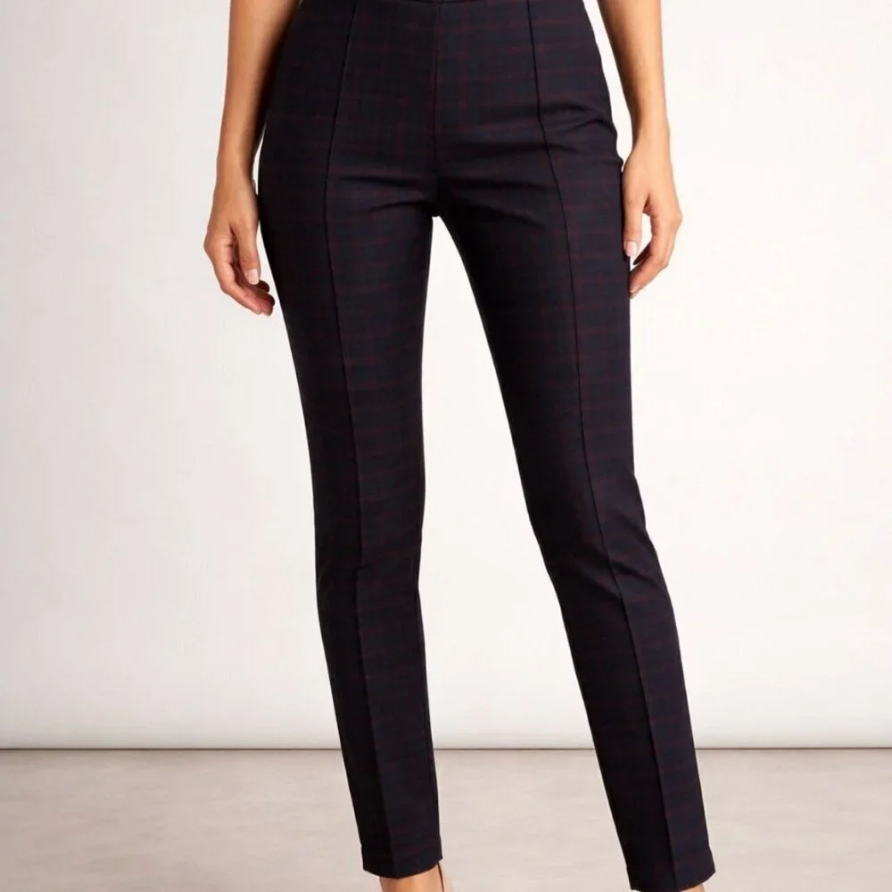 Ann Taylor NEW pants the perfect pull on pleated Navy/Maroon stretch SZ SM
